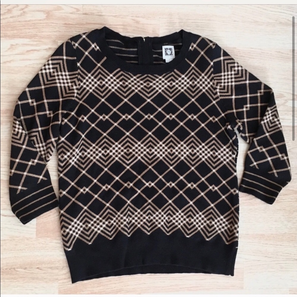 Anne Klein Black Gold / Tan Stripes Plaid Sweater